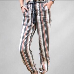 American Eagle Linen Blend Jogger Pants XS Striped Elastic Waist Casual